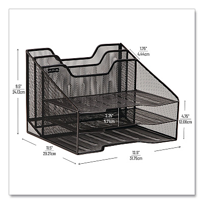 Mind Reader Metal Desk Organizer Letter Tray, 5 Sections, Letter Size, 11.5 x 12.5 x 9.5, Black, 2/Pack (2MESHBOX5BLK)