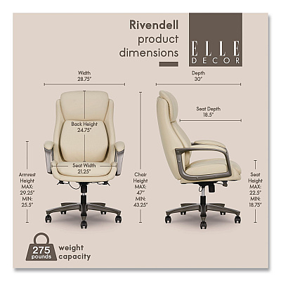 Rivendell AIR Lumbar Ergonomic Executive Office Chair, Supports 275 lb,18.75" to 22.5" Seat Height, Cream Seat/Back,Gray Base (60124CRM)