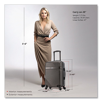 InUSA Luggage Resilience 20" Hardside Carry-On Suitcase, 14.96 x 8.66 x 21.65, Charcoal (IURES00SCOA)
