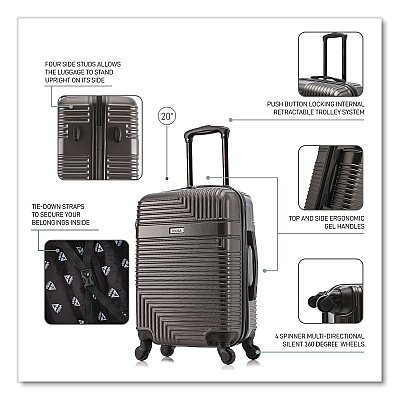 InUSA Luggage Resilience 20" Hardside Carry-On Suitcase, 14.96 x 8.66 x 21.65, Charcoal (IURES00SCOA)
