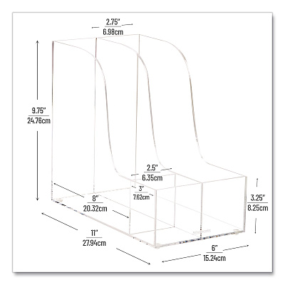 Mind Reader 3-Compartment Desk Organizer, 6 x 11 x 9.75, Clear, Acrylic (AMAGCLR)