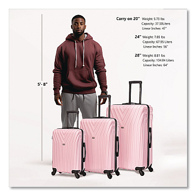 InUSA Luggage Vasty Three-Piece Hardside Spinner Luggage Set, Pink (IUVASSMLPNK)