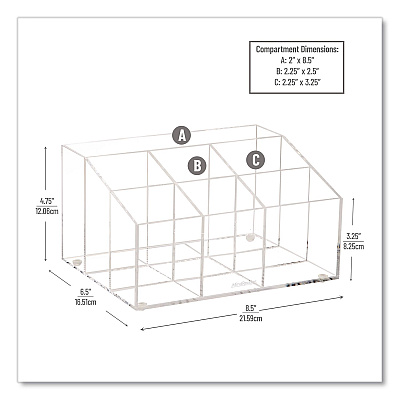 Mind Reader 7-Compartment Desk Tray, 8.5 x 6.5 x 4.75, Clear, Acrylic (AORGCLR)