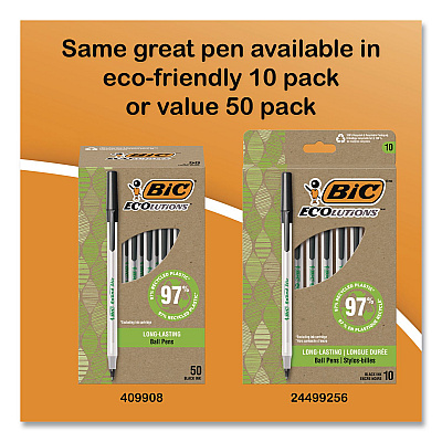 BIC Round Stic Xtra Life Ballpoint Pen, Stick, Medium 1 mm, Black Ink, Translucent Black Barrel, 10/Pack (20123)