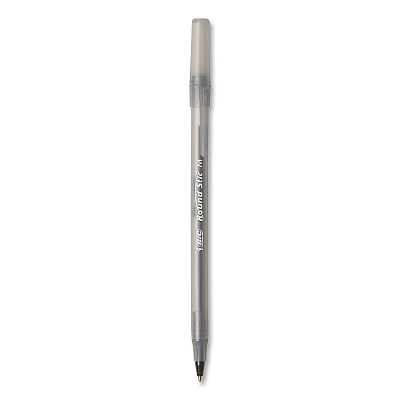 BIC Round Stic Xtra Life Ballpoint Pen, Stick, Medium 1 mm, Black Ink, Translucent Black Barrel, 10/Pack (20123)