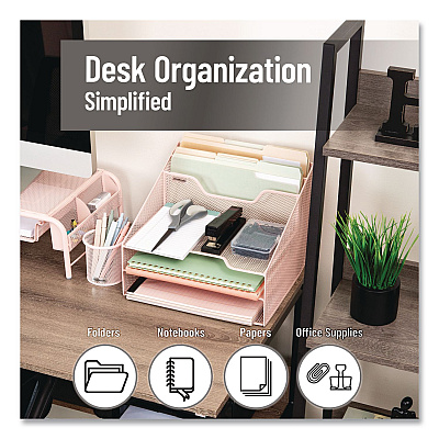 Mind Reader Metal Desk Organizer Letter Tray, 5 Sections, Letter Size, 11.5 x 12.5 x 9.5, Pink (MESHBOX5PNK)