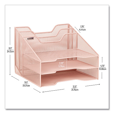 Mind Reader Metal Desk Organizer Letter Tray, 5 Sections, Letter Size, 11.5 x 12.5 x 9.5, Pink (MESHBOX5PNK)