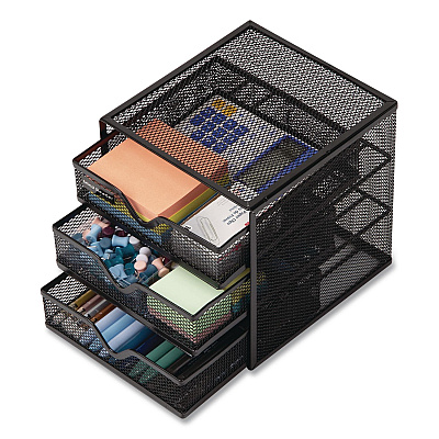 Mind Reader 3-Drawer Desktop Storage Organizer, 6.25 x 6.5 x 6.5, Black, Metal Mesh (MINMESH3BLK)
