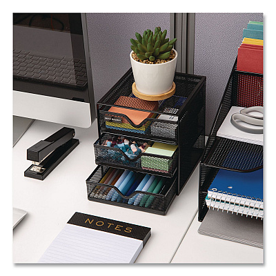 Mind Reader 3-Drawer Desktop Storage Organizer, 6.25 x 6.5 x 6.5, Black, Metal Mesh (MINMESH3BLK)