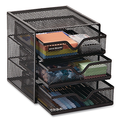 Mind Reader 3-Drawer Desktop Storage Organizer, 6.25 x 6.5 x 6.5, Black, Metal Mesh (MINMESH3BLK)