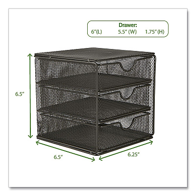 Mind Reader 3-Drawer Desktop Storage Organizer, 6.25 x 6.5 x 6.5, Black, Metal Mesh (MINMESH3BLK)