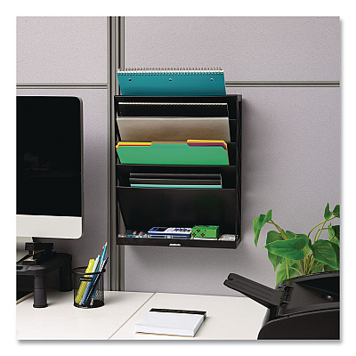 Mind Reader 5-Compartment Plastic Mountable Wall File, 5 Sections, Letter Size, 13 x 4.25 x 16, Black (WALLANCHBLK)