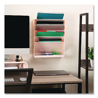 Mind Reader 5-Compartment Plastic Mountable Wall File, 5 Sections, Letter Size, 13 x 4.25 x 16, Pink (WALLANCHPNK)