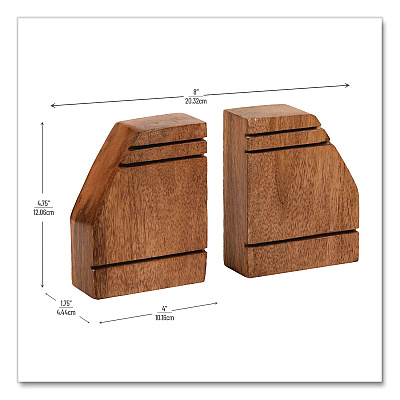 Mind Reader Wood Rustic Bookends, Nonskid Base, 1.5 x 4 x 4.75, Brown (WOODEND2BRN)