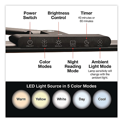 General Printing & Design Wellness Series LED Desk Lamp, Articulating Neck, 17.5" High, Black (EGPDL18BLKS)