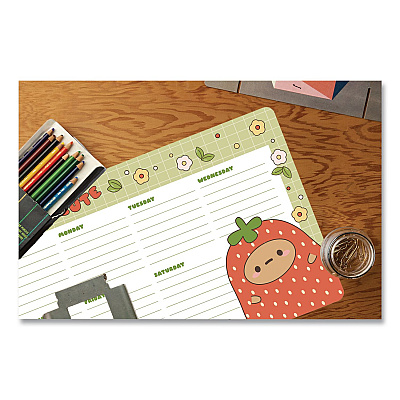 Denik Strawberry Dumpling Notepad Calendar, 10 x 6, (52) White Sheets with Strawberry Dumpling Graphic, Undated (DP1908)