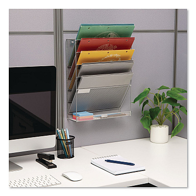 Mind Reader 5-Pocket Metal Mesh Mountable Wall File, 5 Sections, Letter Size, 12.75 x 4 x 16, Silver (MAGSTACKSIL)