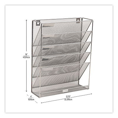 Mind Reader 5-Pocket Metal Mesh Mountable Wall File, 5 Sections, Letter Size, 12.75 x 4 x 16, Silver (MAGSTACKSIL)