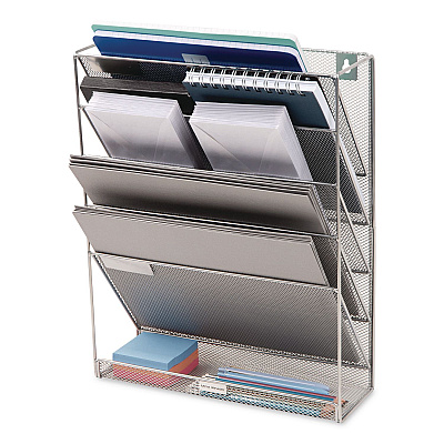 Mind Reader 5-Pocket Metal Mesh Mountable Wall File, 5 Sections, Letter Size, 12.75 x 4 x 16, Silver (MAGSTACKSIL)