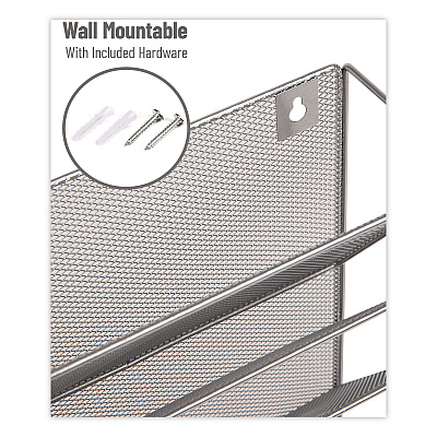 Mind Reader 5-Pocket Metal Mesh Mountable Wall File, 5 Sections, Letter Size, 12.75 x 4 x 16, Silver (MAGSTACKSIL)