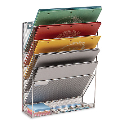 Mind Reader 5-Pocket Metal Mesh Mountable Wall File, 5 Sections, Letter Size, 12.75 x 4 x 16, Silver (MAGSTACKSIL)