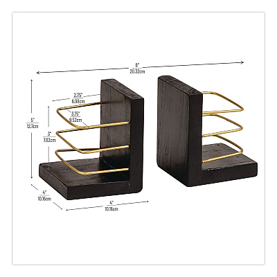 Mind Reader Wood Decorative Basket Bookends, Nonslip Base, 4 x 4 x 5, Wood/Metal, Brown/Gold (BOOKBASK2BLK)