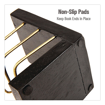 Mind Reader Wood Decorative Basket Bookends, Nonslip Base, 4 x 4 x 5, Wood/Metal, Brown/Gold (BOOKBASK2BLK)