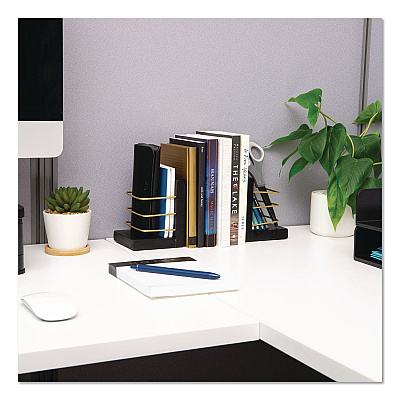 Mind Reader Wood Decorative Basket Bookends, Nonslip Base, 4 x 4 x 5, Wood/Metal, Brown/Gold (BOOKBASK2BLK)