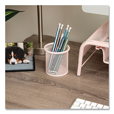 Mind Reader Metal Pen Holder, 3.5" x 3.5" x 3.75", Pink, 3 Pieces/Set (CLIPMESH3PNK)