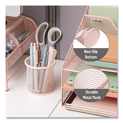 Mind Reader Metal Pen Holder, 3.5" x 3.5" x 3.75", Pink, 3 Pieces/Set (CLIPMESH3PNK)