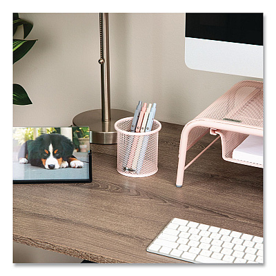 Mind Reader Metal Pen Holder, 3.5" x 3.5" x 3.75", Pink, 3 Pieces/Set (CLIPMESH3PNK)