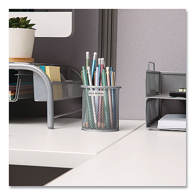 Mind Reader Metal Pen Holder, 3.5" x 3.5" x 3.75", Silver, 3 Pieces/Set (CLIPMESH3SIL)
