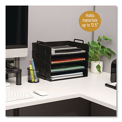 Mind Reader Stackable Plastic Desk Tray, 4 Sections, Letter Size, 13.75 x 10 x 10.75, Black (DANSTACK4BLK)