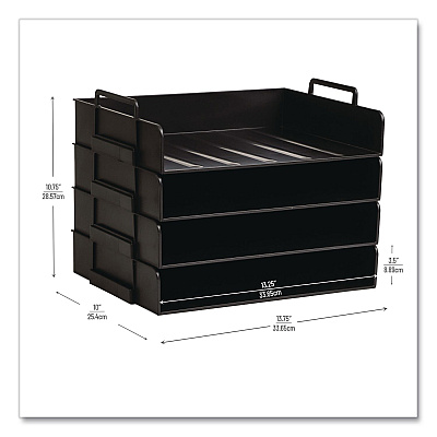 Mind Reader Stackable Plastic Desk Tray, 4 Sections, Letter Size, 13.75 x 10 x 10.75, Black (DANSTACK4BLK)