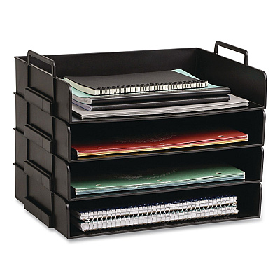 Mind Reader Stackable Plastic Desk Tray, 4 Sections, Letter Size, 13.75 x 10 x 10.75, Black (DANSTACK4BLK)