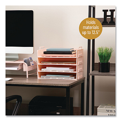 Mind Reader Stackable Plastic Desk Tray, 4 Sections, Letter Size, 13.75 x 10 x 10.75, Pink (DANSTACK4PNK)