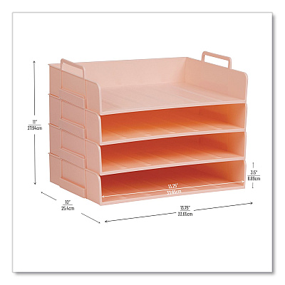 Mind Reader Stackable Plastic Desk Tray, 4 Sections, Letter Size, 13.75 x 10 x 10.75, Pink (DANSTACK4PNK)
