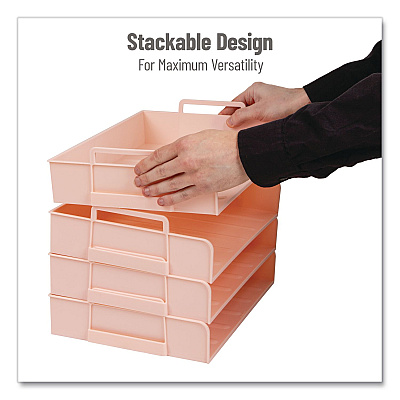 Mind Reader Stackable Plastic Desk Tray, 4 Sections, Letter Size, 13.75 x 10 x 10.75, Pink (DANSTACK4PNK)