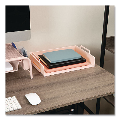 Mind Reader Stackable Plastic Desk Tray, 4 Sections, Letter Size, 13.75 x 10 x 10.75, Pink (DANSTACK4PNK)