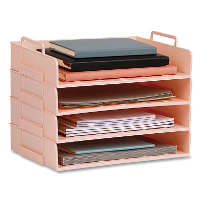 Mind Reader Stackable Plastic Desk Tray, 4 Sections, Letter Size, 13.75 x 10 x 10.75, Pink (DANSTACK4PNK)