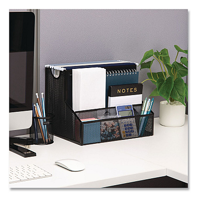 Mind Reader 4-Compartment Desk Organizer, 12.15 x 9.5 x 9.5, Black, Metal Mesh (DEEPORGBLK)