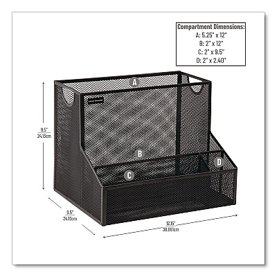 Mind Reader 4-Compartment Desk Organizer, 12.15 x 9.5 x 9.5, Black, Metal Mesh (DEEPORGBLK)