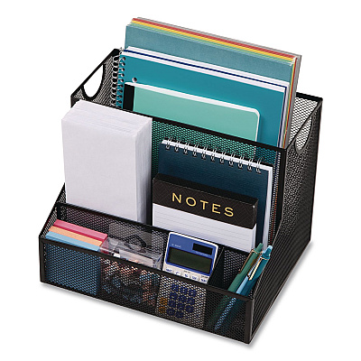 Mind Reader 4-Compartment Desk Organizer, 12.15 x 9.5 x 9.5, Black, Metal Mesh (DEEPORGBLK)