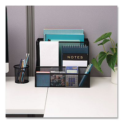 Mind Reader 4-Compartment Desk Organizer, 12.15 x 9.5 x 9.5, Black, Metal Mesh (DEEPORGBLK)