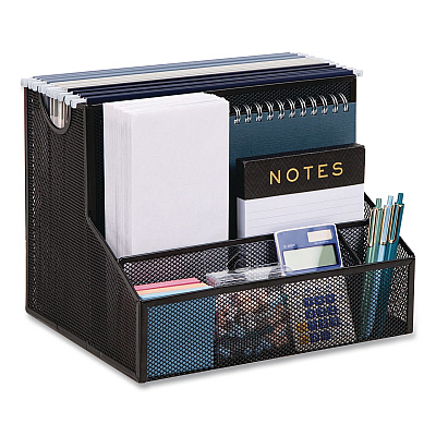 Mind Reader 4-Compartment Desk Organizer, 12.15 x 9.5 x 9.5, Black, Metal Mesh (DEEPORGBLK)