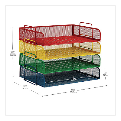 Mind Reader Metal Mesh Stackable Letter Tray, 4 Sections, Letter Size, 13.25 x 9.75 x 11.25, Assorted (DSTACK4ASST)