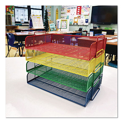 Mind Reader Metal Mesh Stackable Letter Tray, 4 Sections, Letter Size, 13.25 x 9.75 x 11.25, Assorted (DSTACK4ASST)