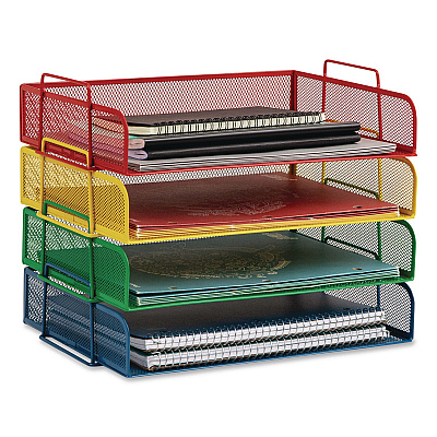 Mind Reader Metal Mesh Stackable Letter Tray, 4 Sections, Letter Size, 13.25 x 9.75 x 11.25, Assorted (DSTACK4ASST)
