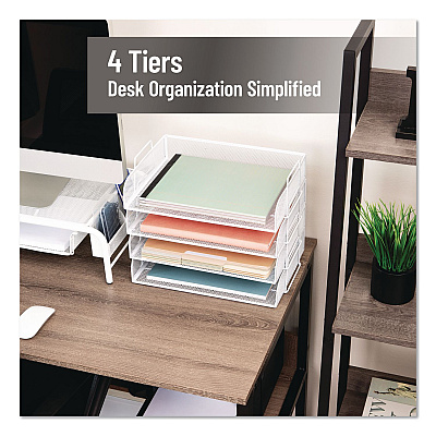 Mind Reader Metal Mesh Stackable Letter Tray, 4 Sections, Letter Size, 13.25 x 9.75 x 11.5, White (DSTACK4WHT)