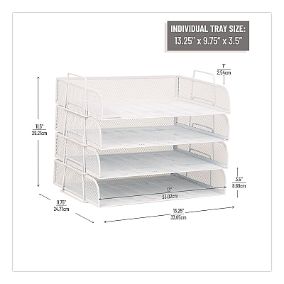 Mind Reader Metal Mesh Stackable Letter Tray, 4 Sections, Letter Size, 13.25 x 9.75 x 11.5, White (DSTACK4WHT)